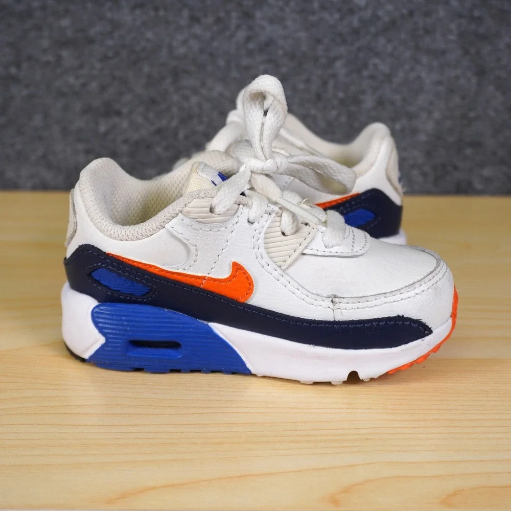 Nike Air Max 90 Toddler 6C White Navy Orange Sneakers CD6868-120 Toddler Shoes